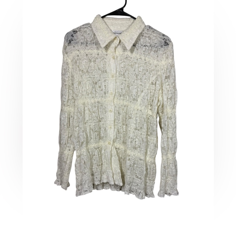 NWT Misook Lace Button Up Top Size Large